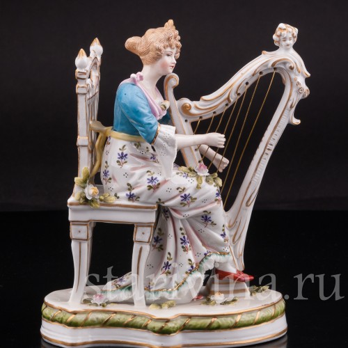 Фарфоровая статуэтка Девушка с арфой, Sitzendorf, Германия, 19 в.