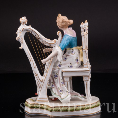 Фарфоровая статуэтка Девушка с арфой, Sitzendorf, Германия, 19 в.