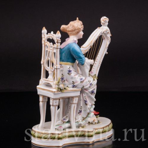 Фарфоровая статуэтка Девушка с арфой, Sitzendorf, Германия, 19 в.