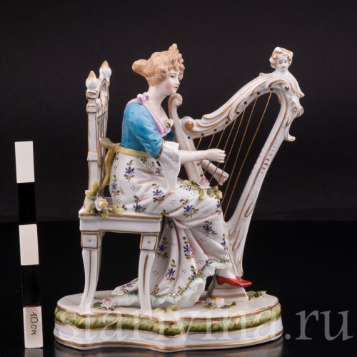 Фарфоровая статуэтка Девушка с арфой, Sitzendorf, Германия, 19 в.