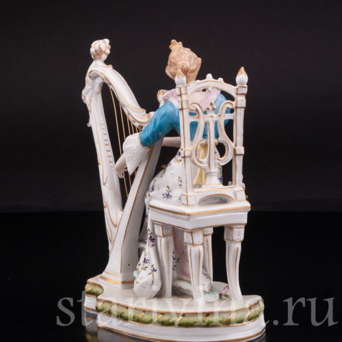 Фарфоровая статуэтка Девушка с арфой, Sitzendorf, Германия, 19 в.