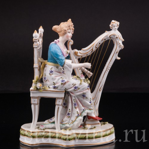 Фарфоровая статуэтка Девушка с арфой, Sitzendorf, Германия, 19 в.