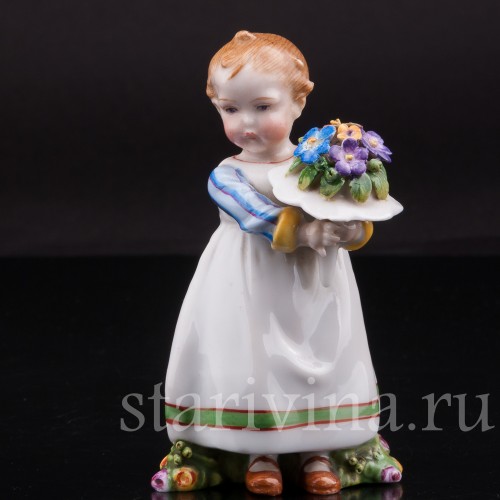 Фигурка из фарфора Девочка с букетом, миниатюра, E. A. Muller, Германия, кон. 19, нач. 20 вв.