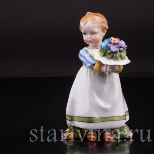 Фигурка из фарфора Девочка с букетом, миниатюра, E. A. Muller, Германия, кон. 19, нач. 20 вв.