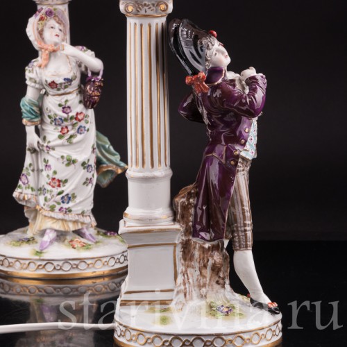 Две фарфоровые лампы Галантная пара, Volkstedt, Германия, кон. 19, нач. 20 вв.