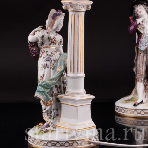Две фарфоровые лампы Галантная пара, Volkstedt, Германия, кон. 19, нач. 20 вв.