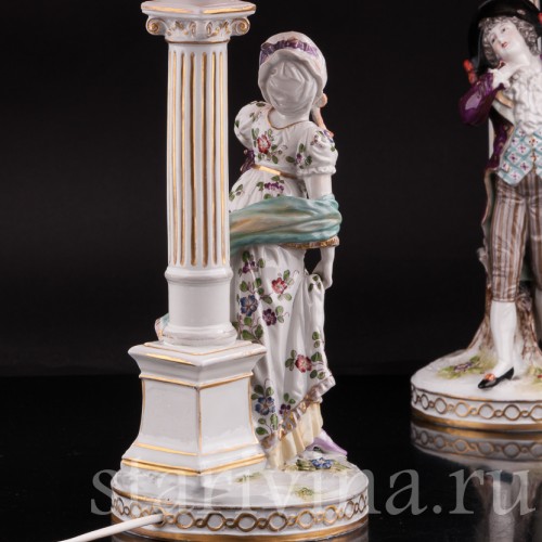 Две фарфоровые лампы Галантная пара, Volkstedt, Германия, кон. 19, нач. 20 вв.