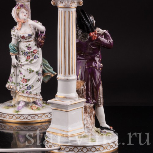 Две фарфоровые лампы Галантная пара, Volkstedt, Германия, кон. 19, нач. 20 вв.