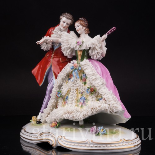 Антикварная статуэтка Пара на прогулке, Muller & Co, Германия, перв. пол 20 в.