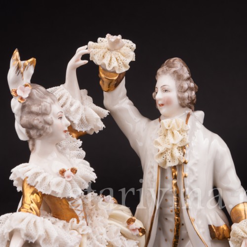 Фарфоровая статуэтка Танцующая пара, кружевная, Ackermann & Fritze, Германия, перв. пол. 20 в.