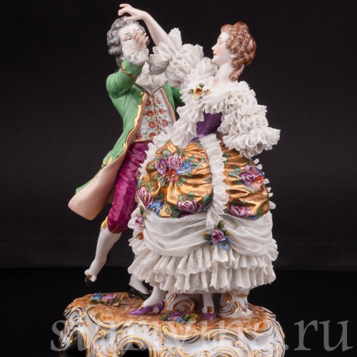Фарфоровая статуэтка Танцующая пара, кружевная, Muller & Co, Германия, перв. пол. 20 в.