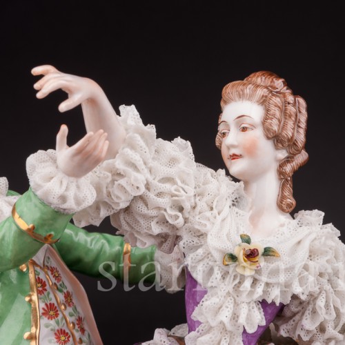 Фарфоровая статуэтка Танцующая пара, кружевная, Muller & Co, Германия, перв. пол. 20 в.