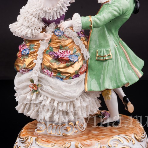 Фарфоровая статуэтка Танцующая пара, кружевная, Muller & Co, Германия, перв. пол. 20 в.