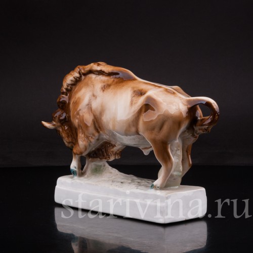 Фигурка животного из фарфора Зубр, Zsolnay, Венгрия, 1890-1950 гг.