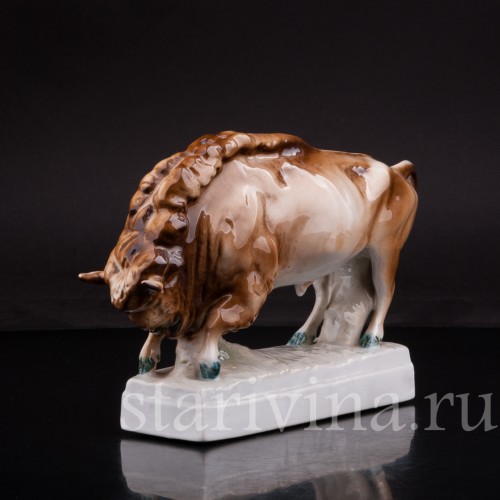 Фигурка животного из фарфора Зубр, Zsolnay, Венгрия, 1890-1950 гг.