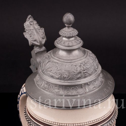 Антикварная пивная кружка "В кругу друзей", 1 л, Marzi & Remy, Германия, кон. 19 - нач. 20 вв.