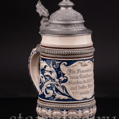 Антикварная пивная кружка "В кругу друзей", 1 л, Marzi & Remy, Германия, кон. 19 - нач. 20 вв.