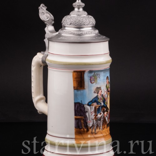 Антикварная пивная кружка После охоты, 1 л, Германия, кон. 19 - нач. 20 вв.