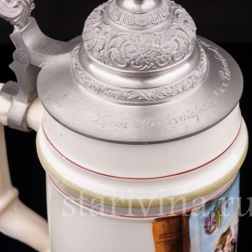 Антикварная пивная кружка После охоты, 1 л, Германия, кон. 19 - нач. 20 вв.