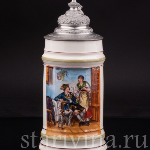 Антикварная пивная кружка После охоты, 1 л, Германия, кон. 19 - нач. 20 вв.