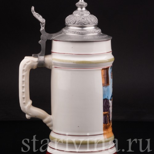 Антикварная пивная кружка После охоты, 1 л, Германия, кон. 19 - нач. 20 вв.