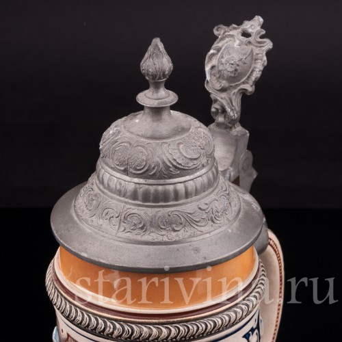 Антикварная пивная кружка Первый глоток, J. W. Remy, Германия, 1890-1915 гг.