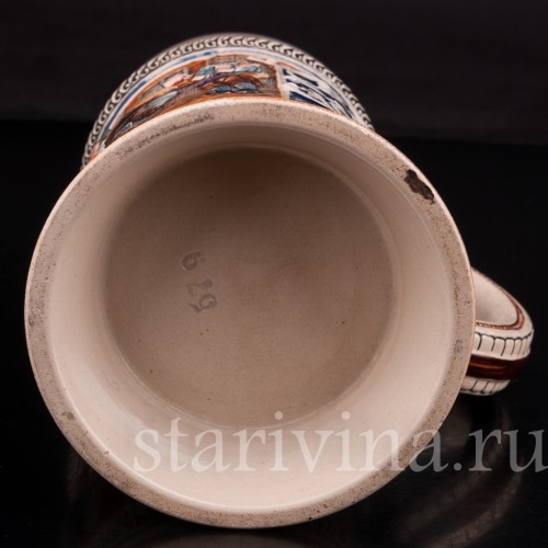 Антикварная пивная кружка Первый глоток, J. W. Remy, Германия, 1890-1915 гг.