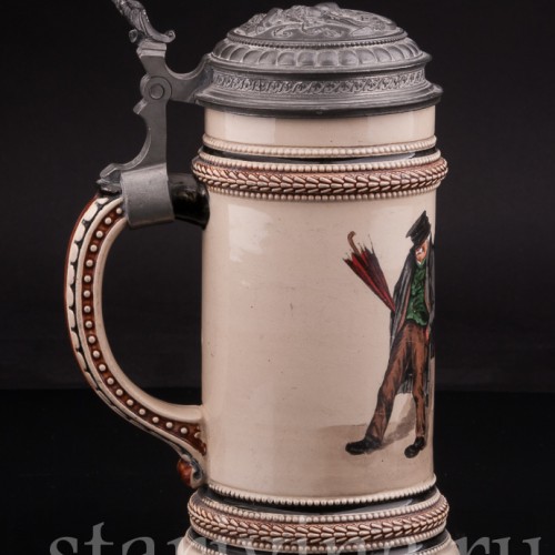 Старинная пивная кружка "Зачем мне миллион?" Marzi & Remy, Германия, 1880 - 1935 гг.