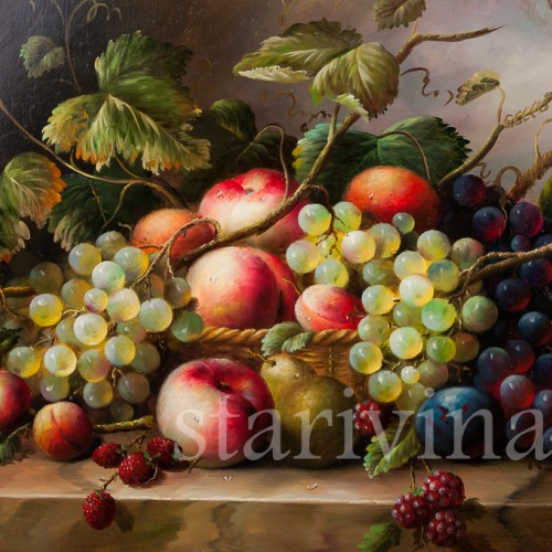 Картина маслом Натюрморт с персиками и ежевикой, Германия.