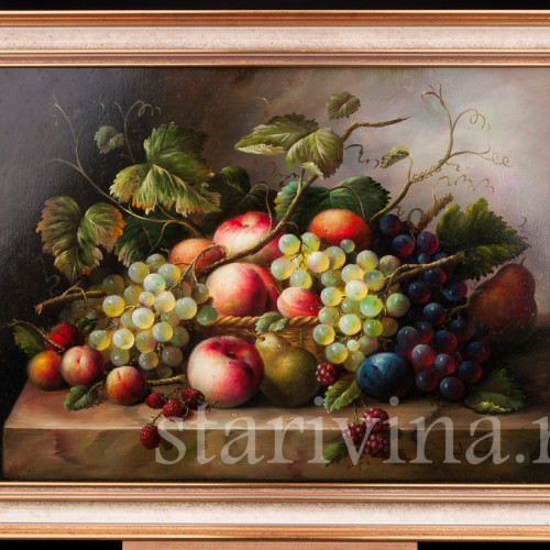 Картина маслом Натюрморт с персиками и ежевикой, Германия.