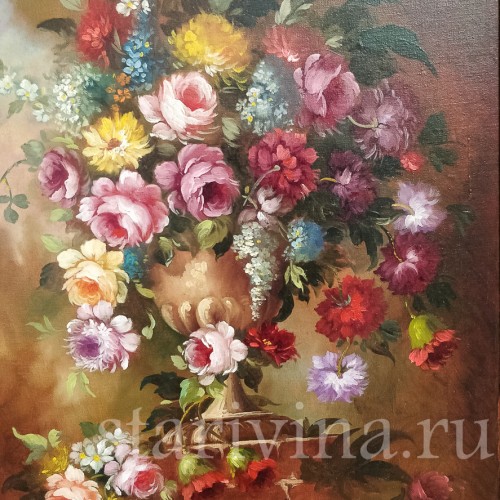 Картина маслом Натюрморт букет с розами, Германия, сер. 20 в.