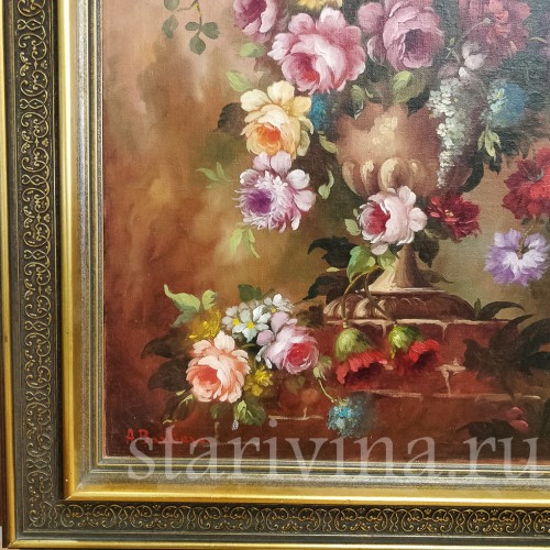 Картина маслом Натюрморт букет с розами, Германия, сер. 20 в.