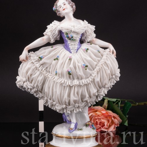 Фарфоровая статуэтка Балерина, кружевная Volkstedt, Германия, нач. 20 в.