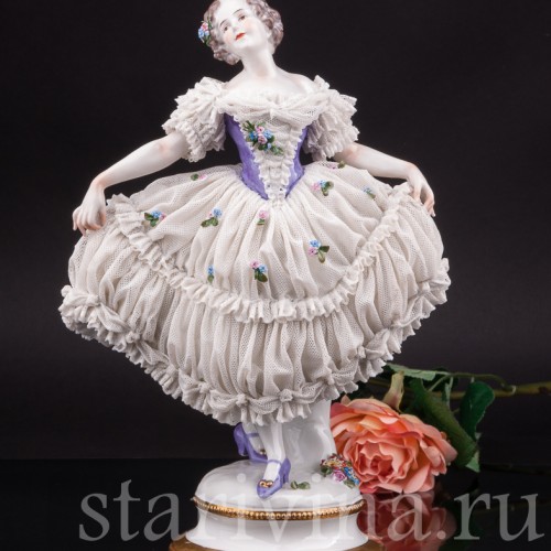 Фарфоровая статуэтка Балерина, кружевная Volkstedt, Германия, нач. 20 в.