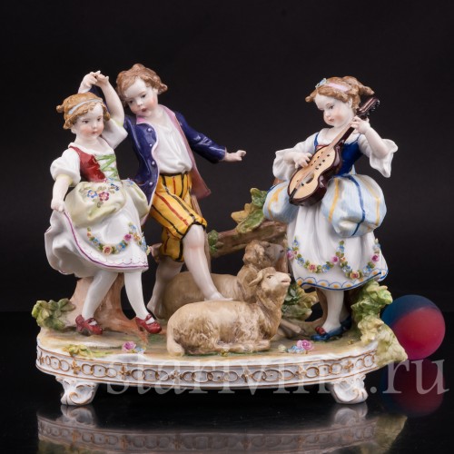 Фарфоровая композиция Деревенские танцы E. A. Muller, Германия, кон. 19, нач. 20 вв.