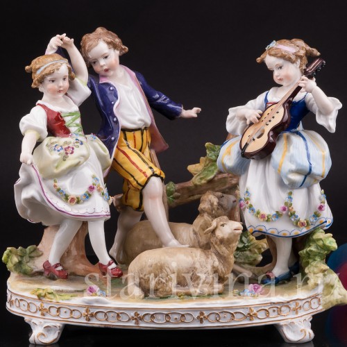 Фарфоровая композиция Деревенские танцы E. A. Muller, Германия, кон. 19, нач. 20 вв.