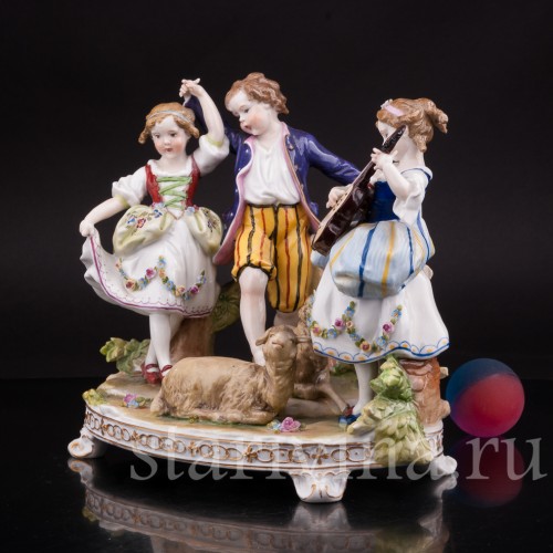 Фарфоровая композиция Деревенские танцы E. A. Muller, Германия, кон. 19, нач. 20 вв.