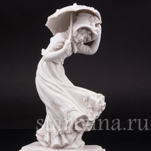 Фарфоровая статуэтка Девушка с зонтиком, аллегория осени Karl Ens, Германия, 1900 гг.