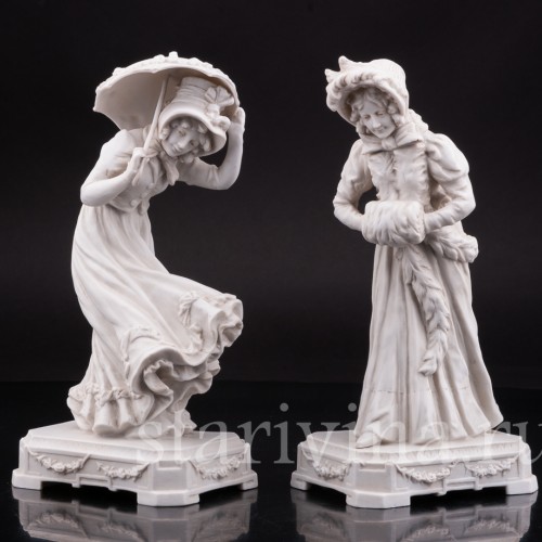 Фарфоровая статуэтка Девушка с муфтой, аллегория зимы Karl Ens, Германия, 1900 гг.