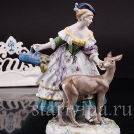 Антикварная статуэтка Девушка с ланью Karl Ens, Германия, 1920-30 гг.