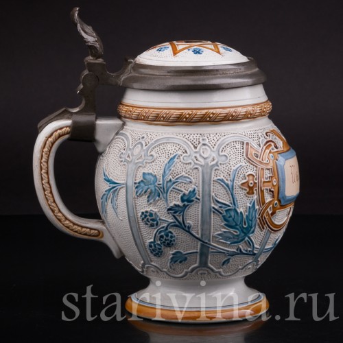 Антикварная пивная кружка "До дна!" Villeroy & Boch, Германия, 1887 г.