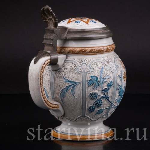 Антикварная пивная кружка "До дна!" Villeroy & Boch, Германия, 1887 г.