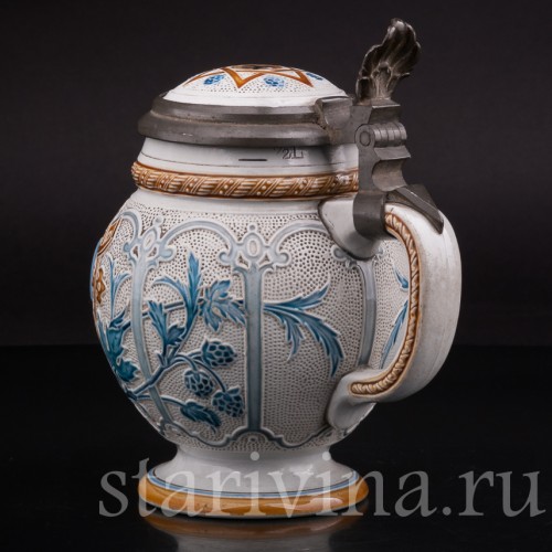 Антикварная пивная кружка "До дна!" Villeroy & Boch, Германия, 1887 г.