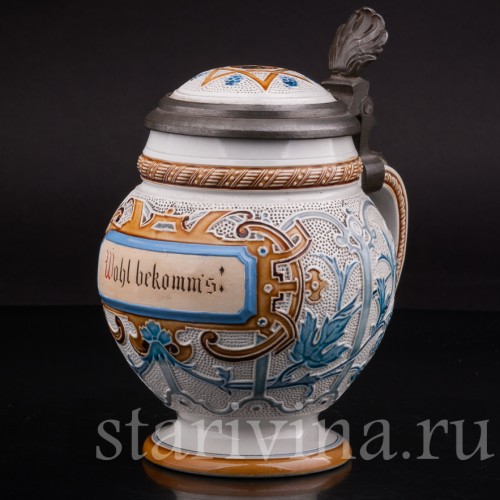 Старинная пивная кружка "До дна", 1/2 л, Villeroy & Boch, Германия, 1887 г.