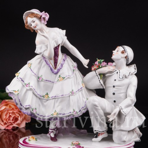 Редкая фарфоровая статуэтка Пьеро и Коломбина, Volkstedt, Германия, нач. 20 в.