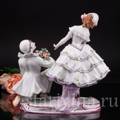 Редкая фарфоровая статуэтка Пьеро и Коломбина, Volkstedt, Германия, нач. 20 в.