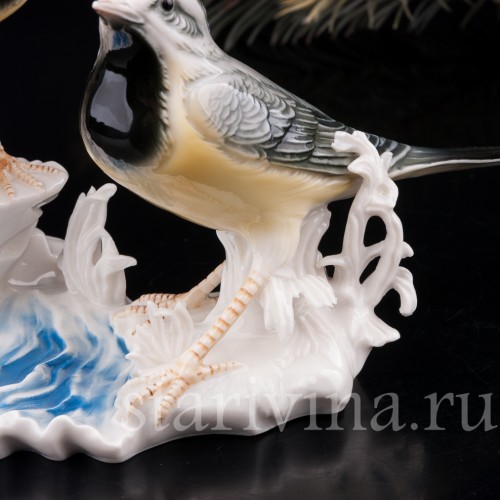 Фигурка птиц из фарфора Две горные трясогузки, Karl Ens, Германия, 1920-30 гг.