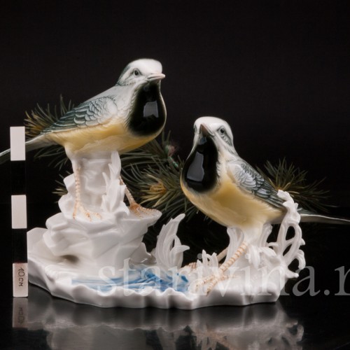 Фигурка птиц из фарфора Две горные трясогузки, Karl Ens, Германия, 1920-30 гг.