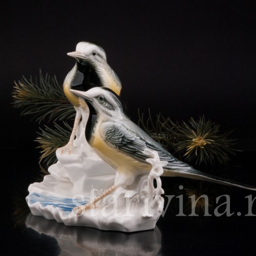 Фигурка птиц из фарфора Две горные трясогузки, Karl Ens, Германия, 1920-30 гг.