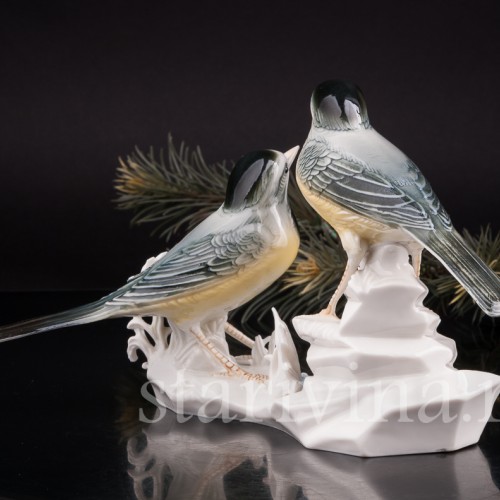Фигурка птиц из фарфора Две горные трясогузки, Karl Ens, Германия, 1920-30 гг.